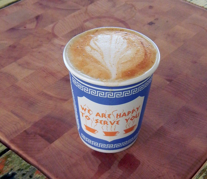 One of the specialties of the house: cappuccino sweetened with maple syrup and topped with cinnamon-flavored steamed milk. Photo by Catskill Eats