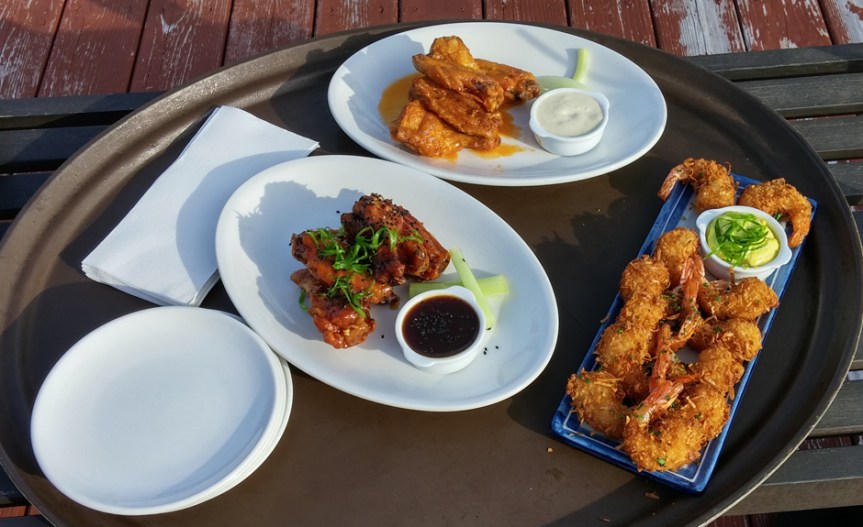 Wings two ways and coconut shrimp: all 75 cents each at happy hour. Photo by Catskill Eats